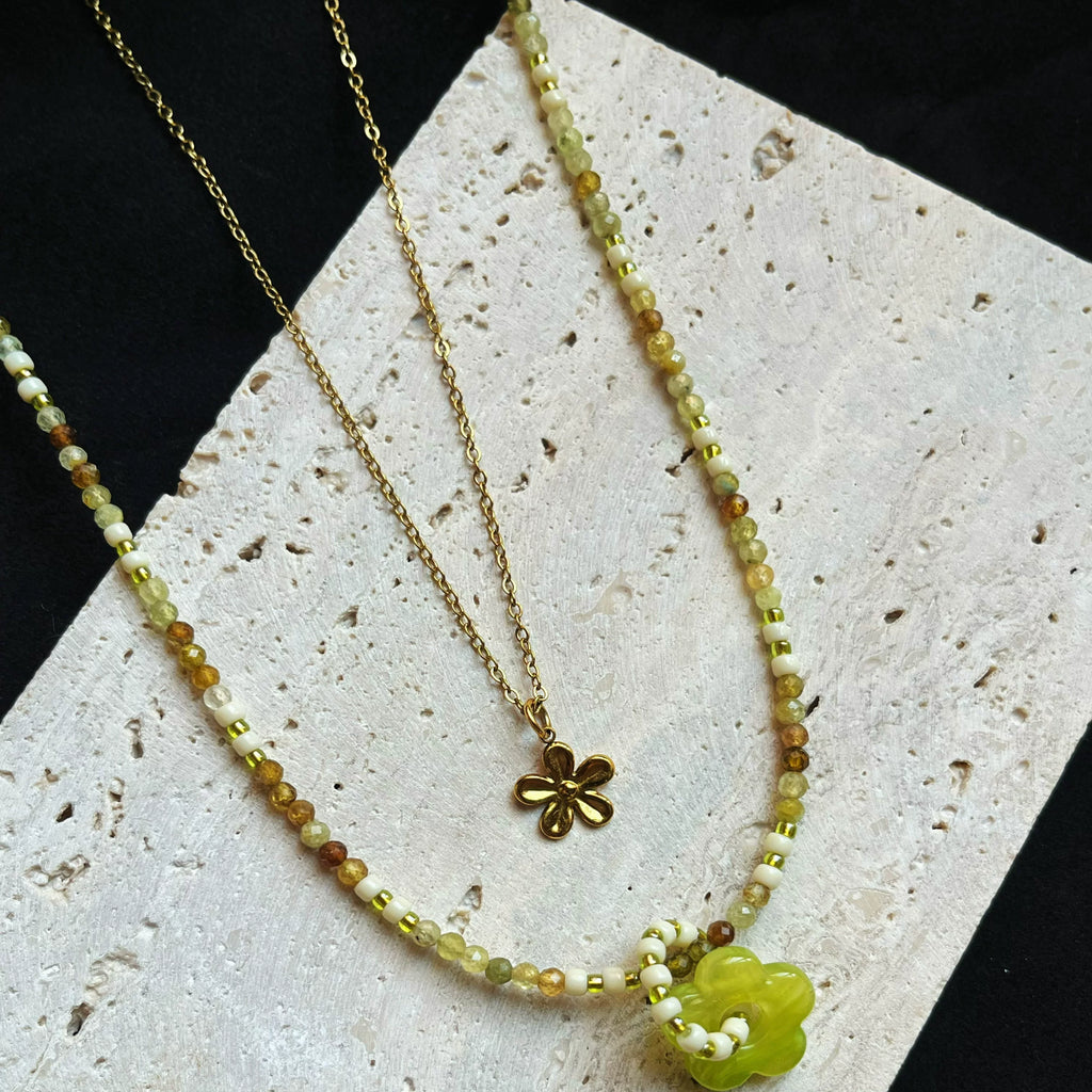 Stacked Natural Stone Beaded Necklace,Lumivault.