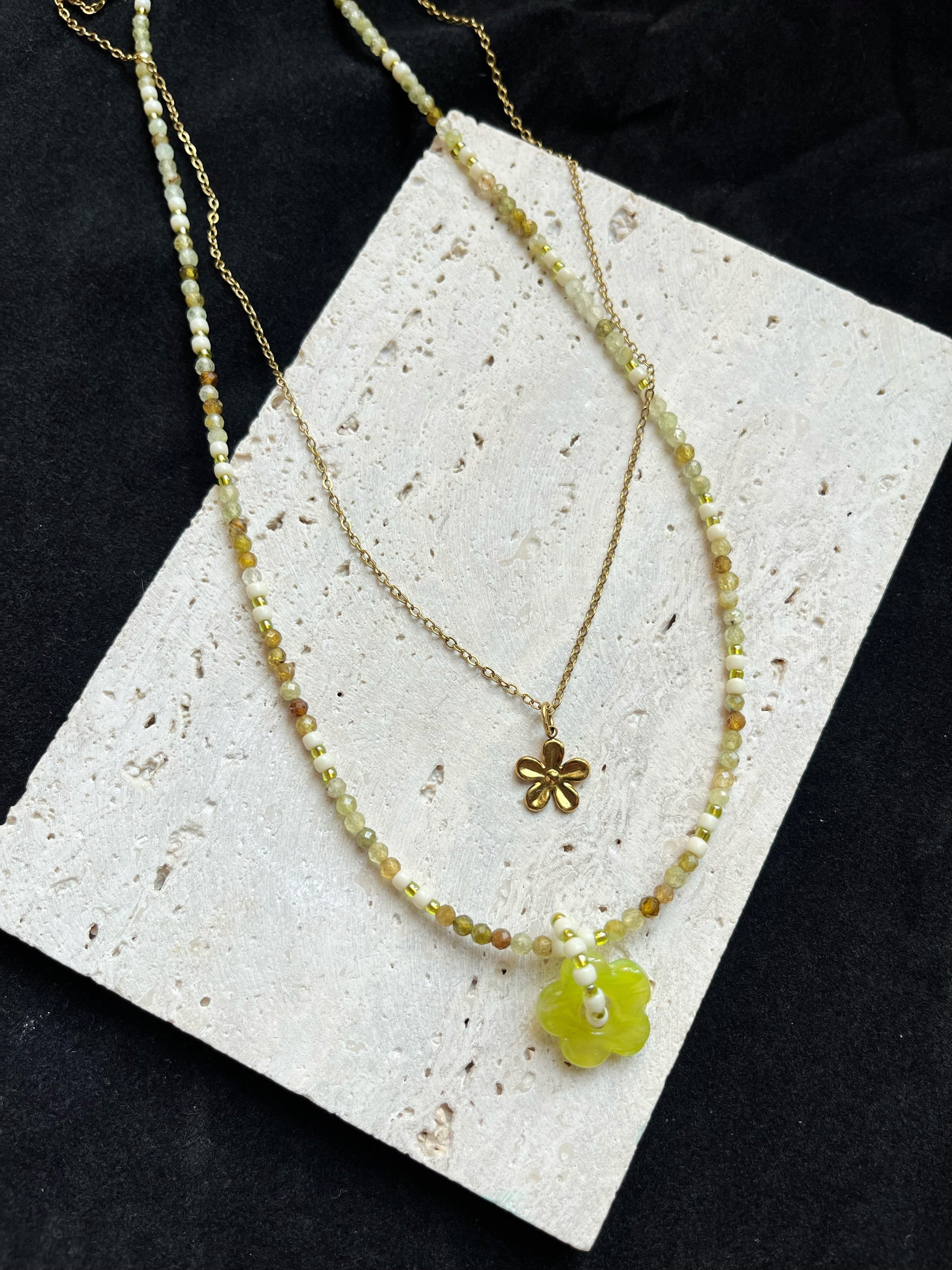 Stacked Natural Stone Beaded Necklace,Green,Lumivault.