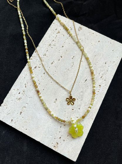 Stacked Natural Stone Beaded Necklace,Green,Lumivault.