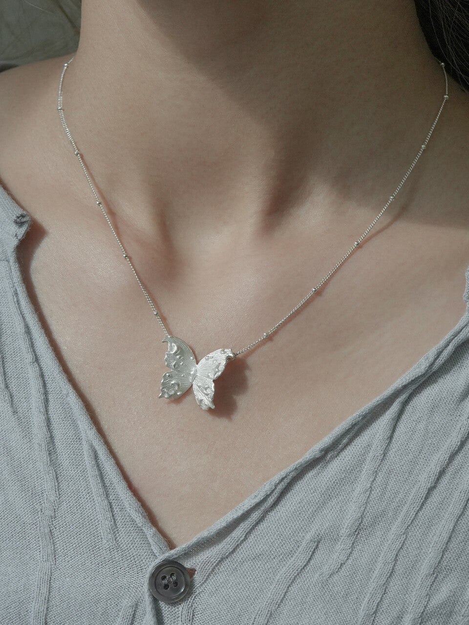 Star Moon Butterfly Silver Necklace,Lumivault.