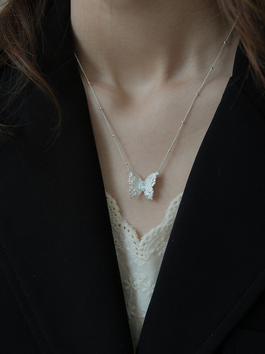 Star Moon Butterfly Silver Necklace,Lumivault.