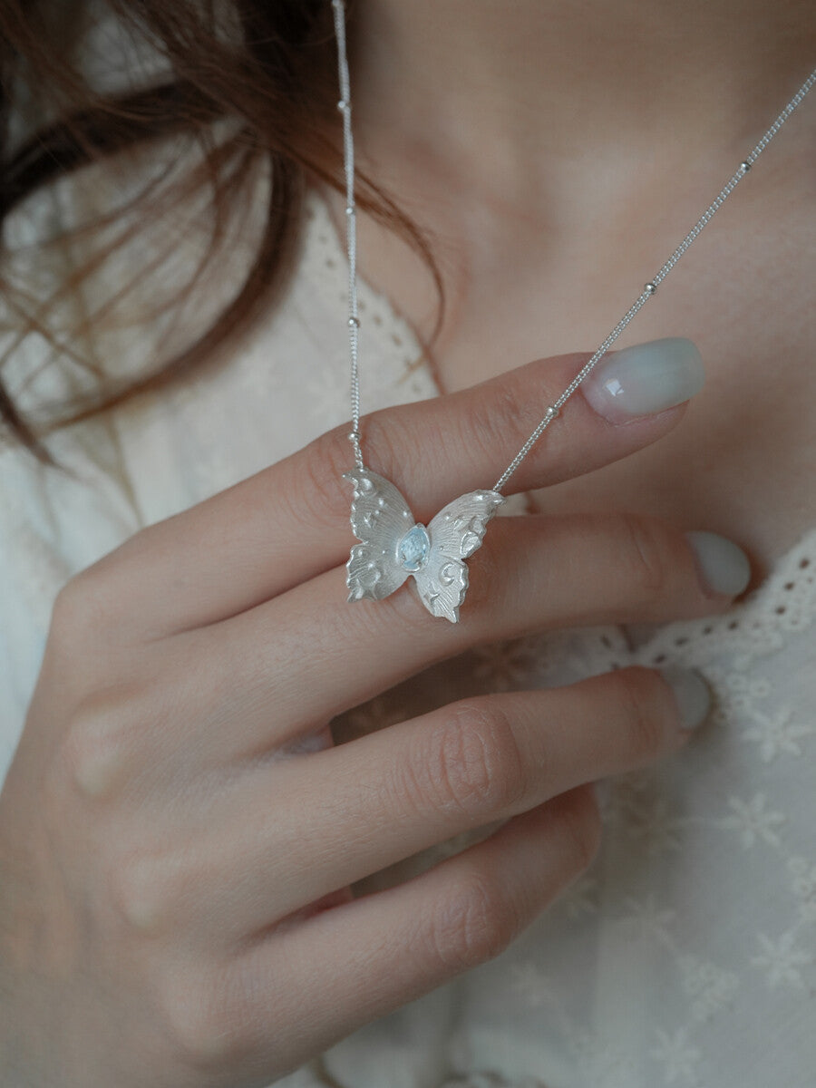 Star Moon Butterfly Silver Necklace,Lumivault.