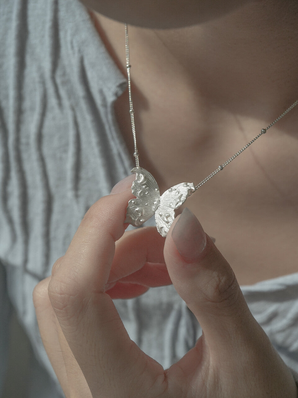 Star Moon Butterfly Silver Necklace,Lumivault.