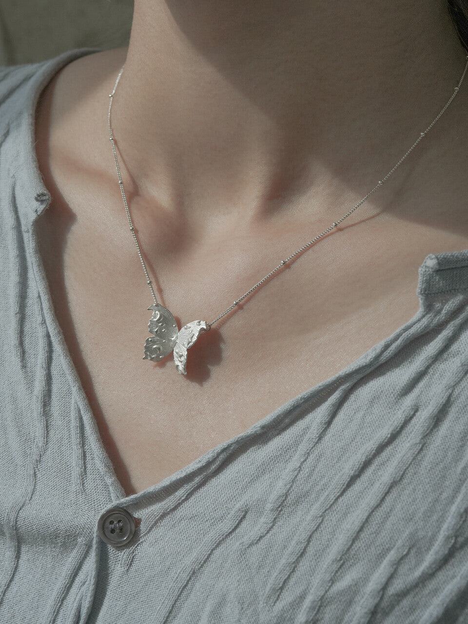 Star Moon Butterfly Silver Necklace,Silver,Lumivault.