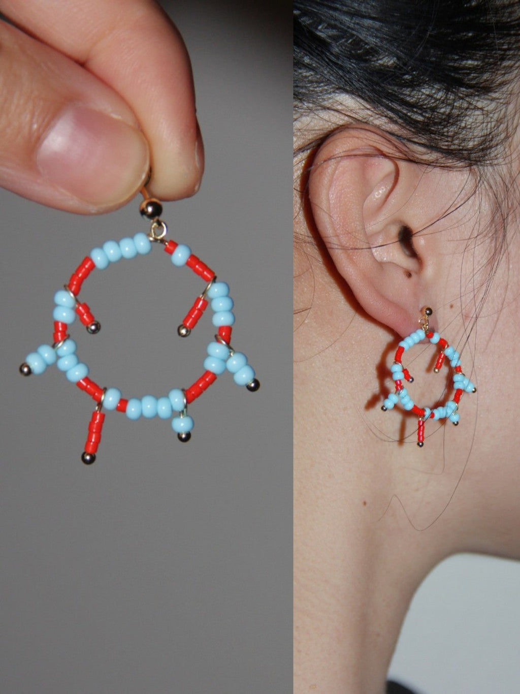 Strange Blue Orange Circle Beaded Earrings,Lumivault.