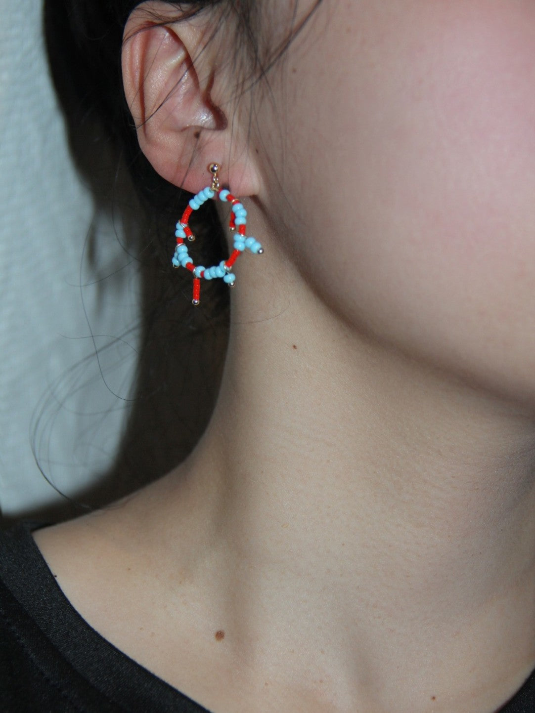 Strange Blue Orange Circle Beaded Earrings,Lumivault.