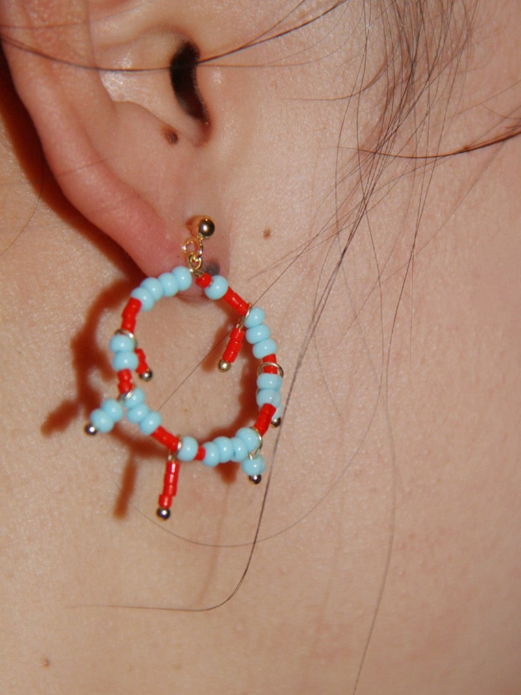 Strange Blue Orange Circle Beaded Earrings,Lumivault.