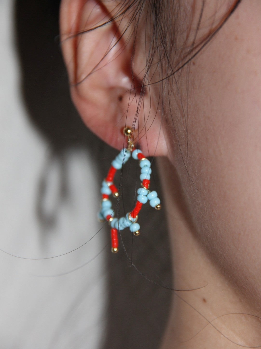 Strange Blue Orange Circle Beaded Earrings,Lumivault.
