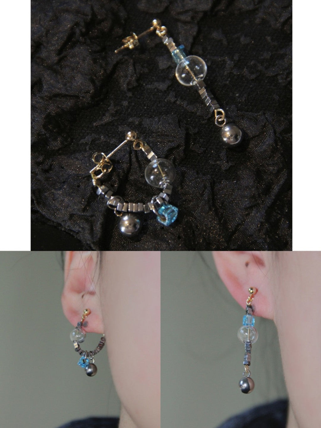 Summer Bubble Sea Salt Asymmetry Earrings,Lumivault.