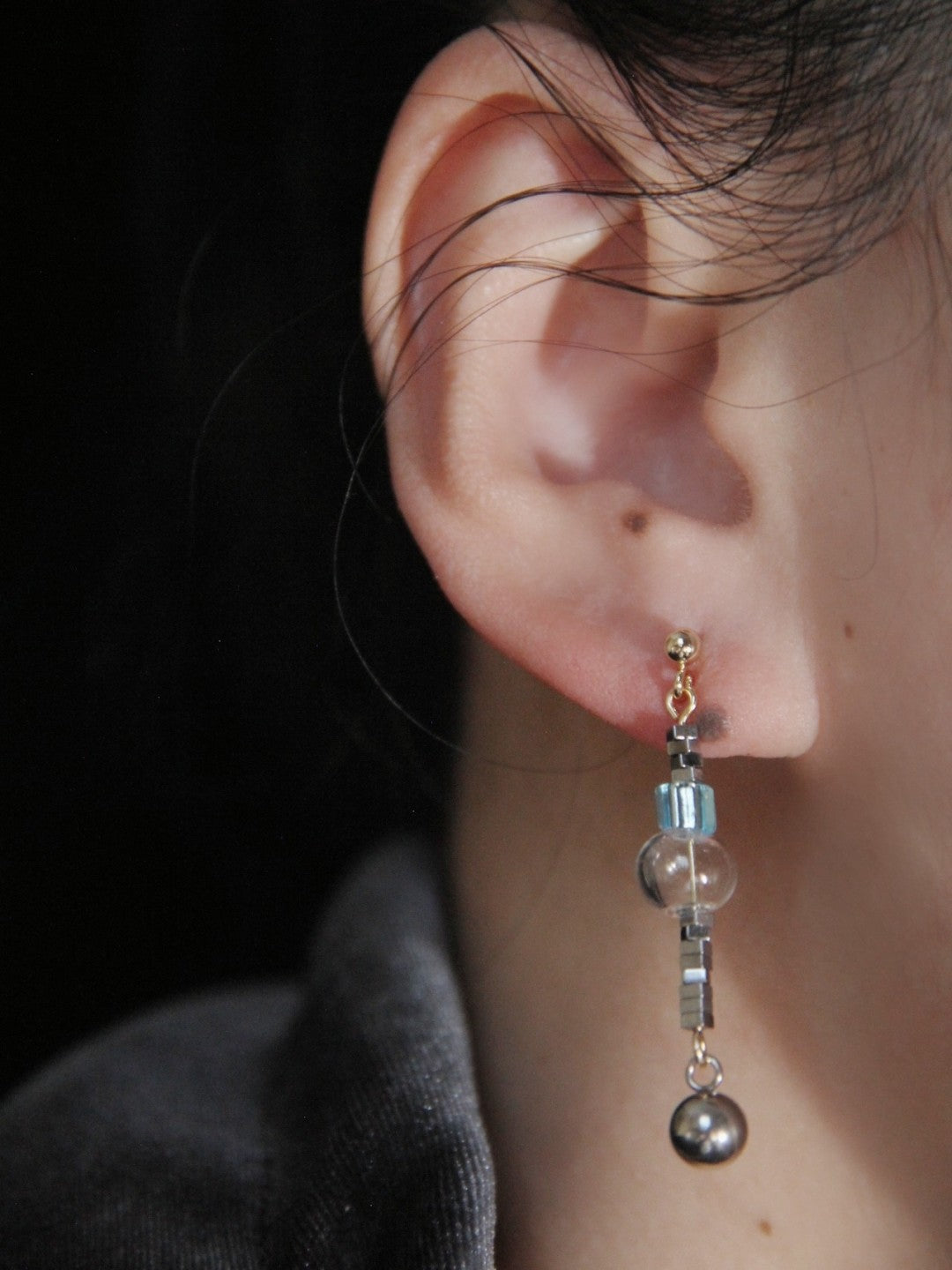 Summer Bubble Sea Salt Asymmetry Earrings,Long,Lumivault.