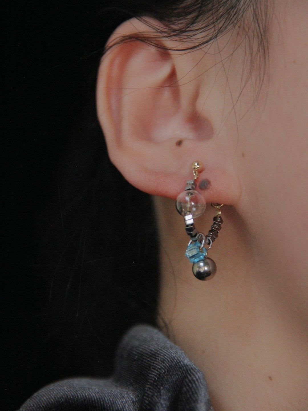 Summer Bubble Sea Salt Asymmetry Earrings,Lumivault.