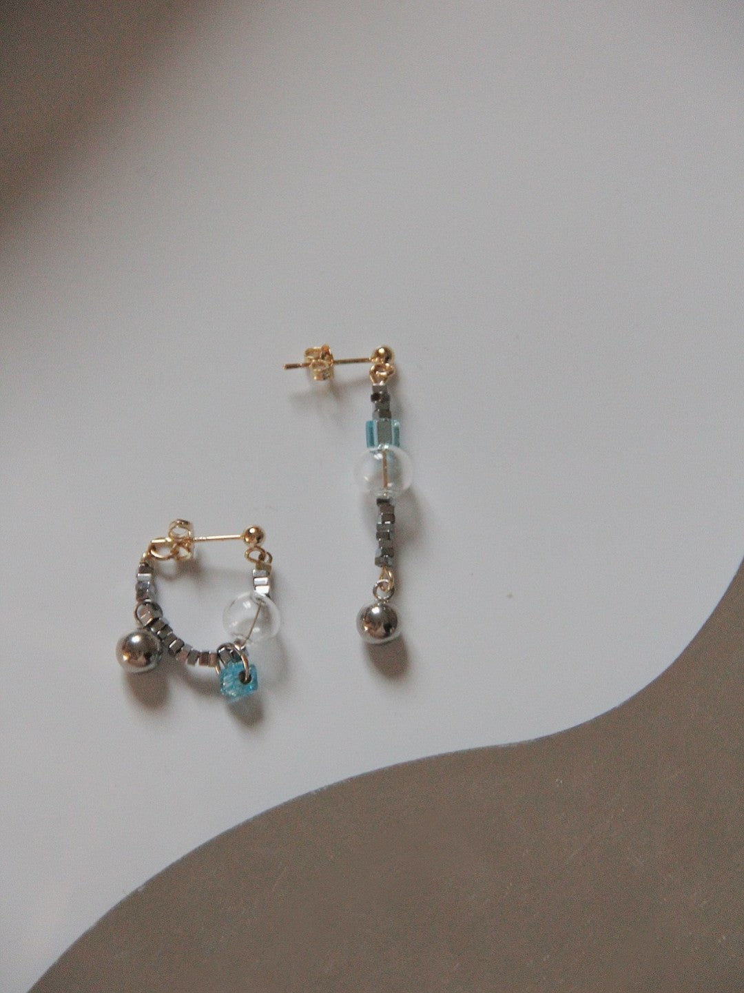 Summer Bubble Sea Salt Asymmetry Earrings,Asymmetrical,Lumivault.