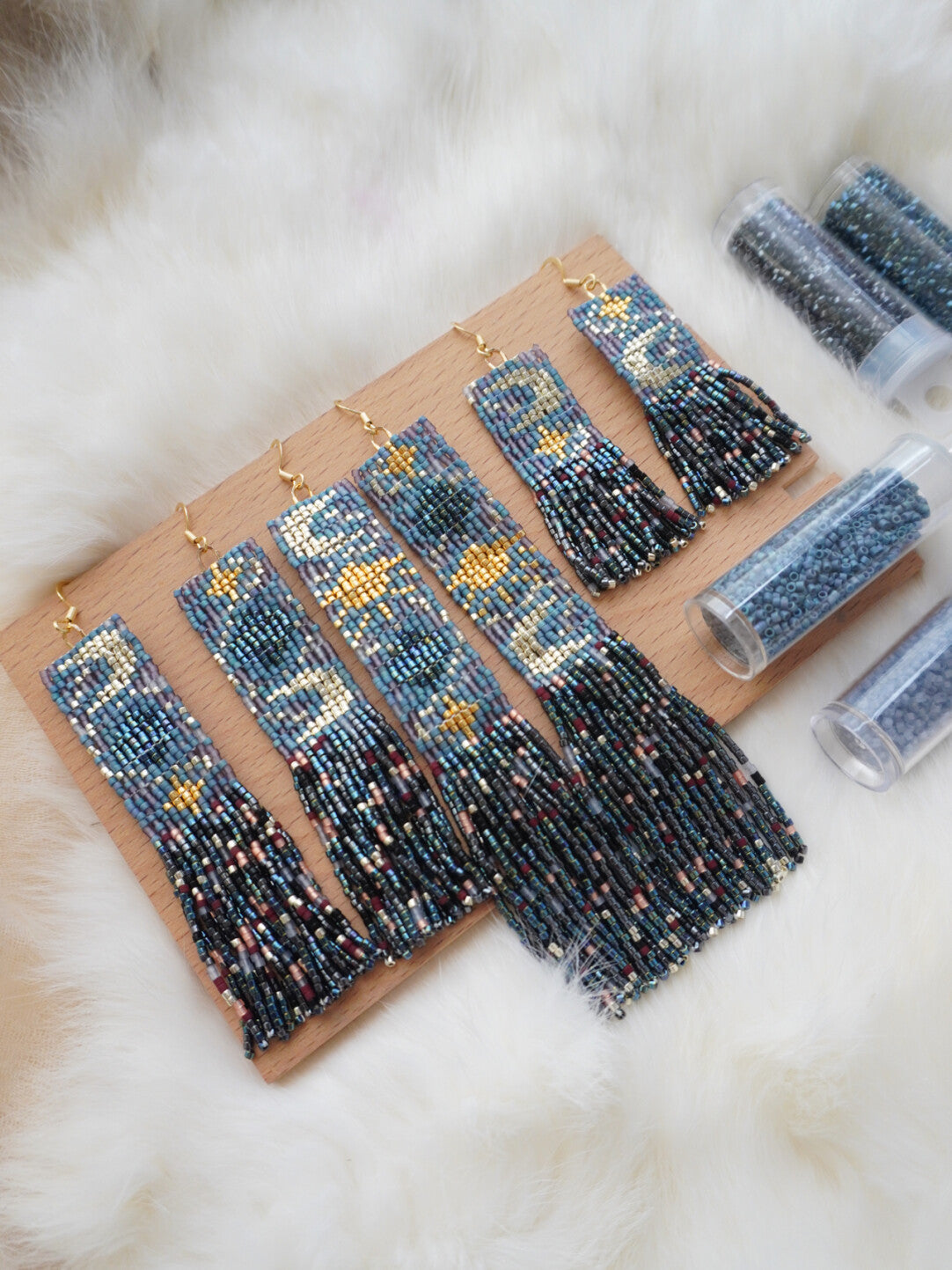 Sun Moon and Stars MIYUKI Beaded Earrings,Lumivault.