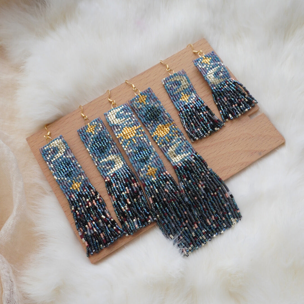 Sun Moon and Stars MIYUKI Beaded Earrings,Lumivault.