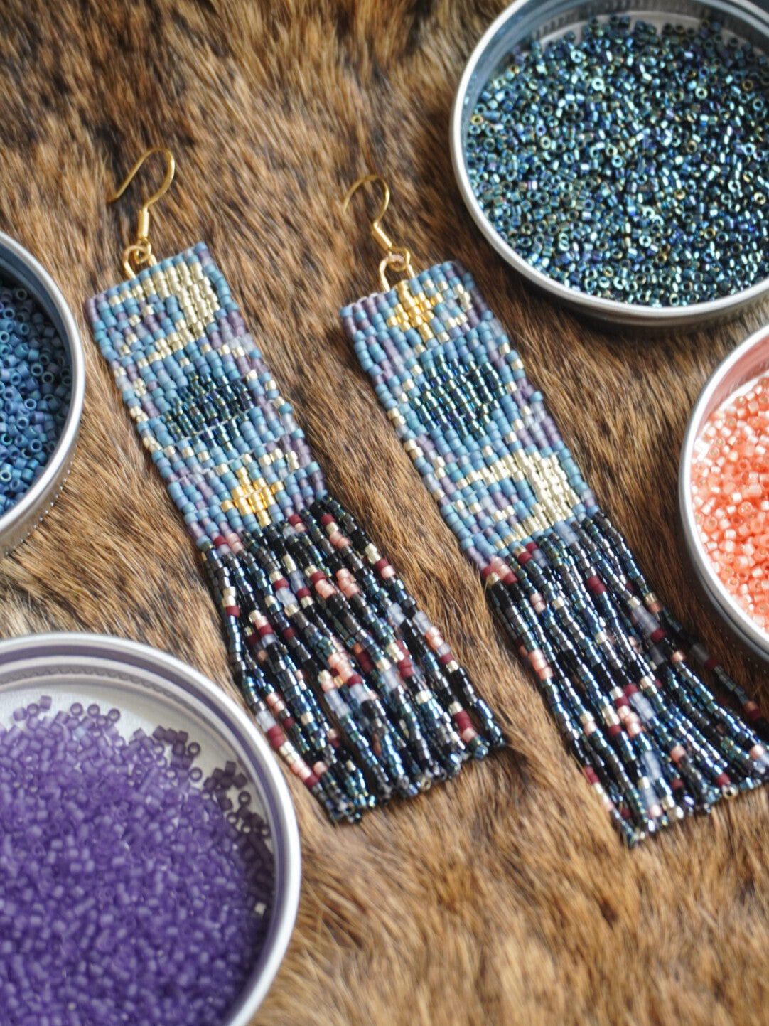 Sun Moon and Stars MIYUKI Beaded Earrings,Lumivault.