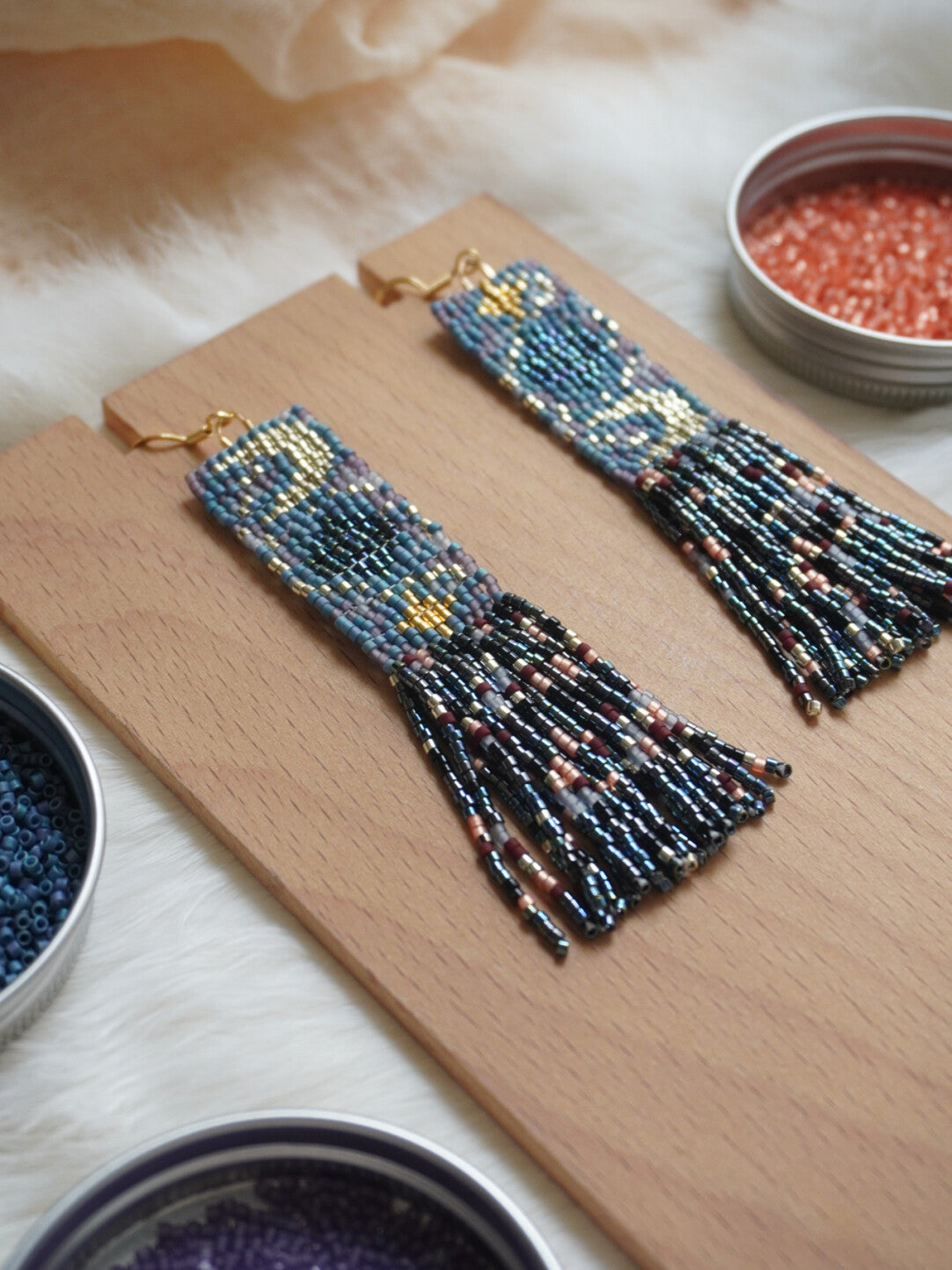 Sun Moon and Stars MIYUKI Beaded Earrings,Lumivault.