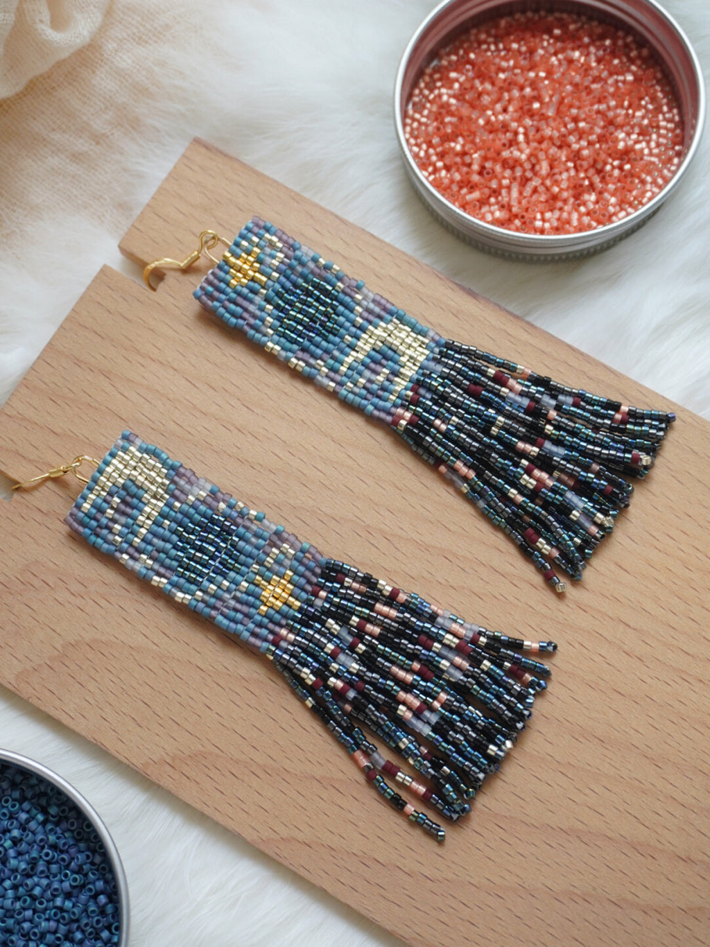 Sun Moon and Stars MIYUKI Beaded Earrings,Lumivault.