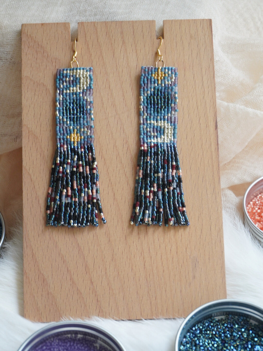 Sun Moon and Stars MIYUKI Beaded Earrings,Lumivault.