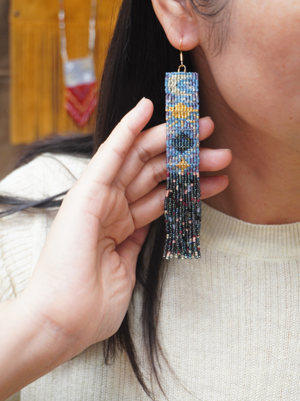 Sun Moon and Stars MIYUKI Beaded Earrings,Long / Studs,Lumivault.