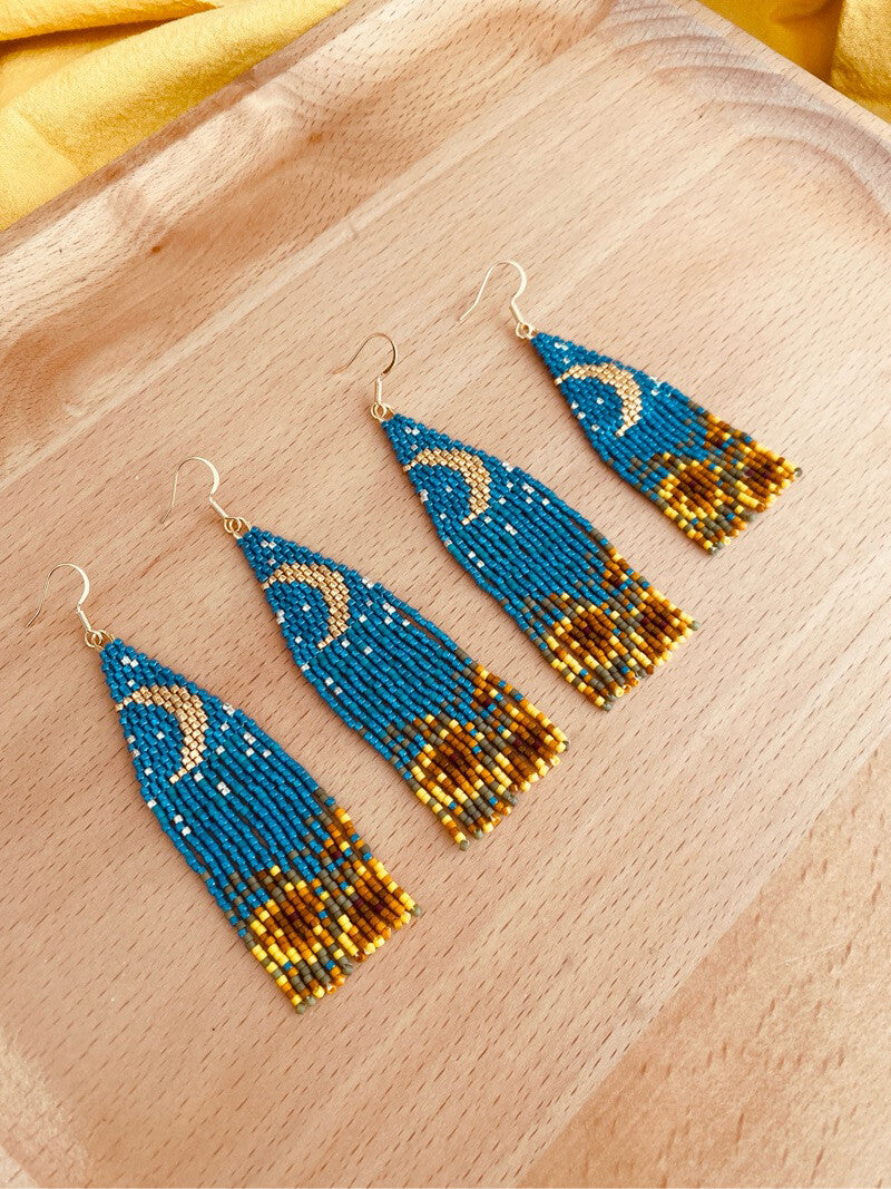 Sunflower Field Under Moonlight MIYUKI Beaded Earrings,Lumivault.
