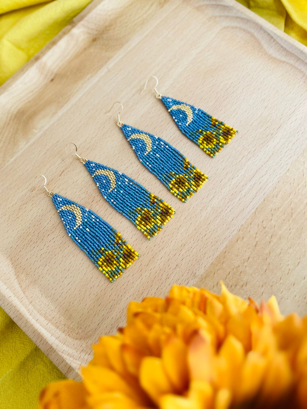 Sunflower Field Under Moonlight MIYUKI Beaded Earrings,Lumivault.
