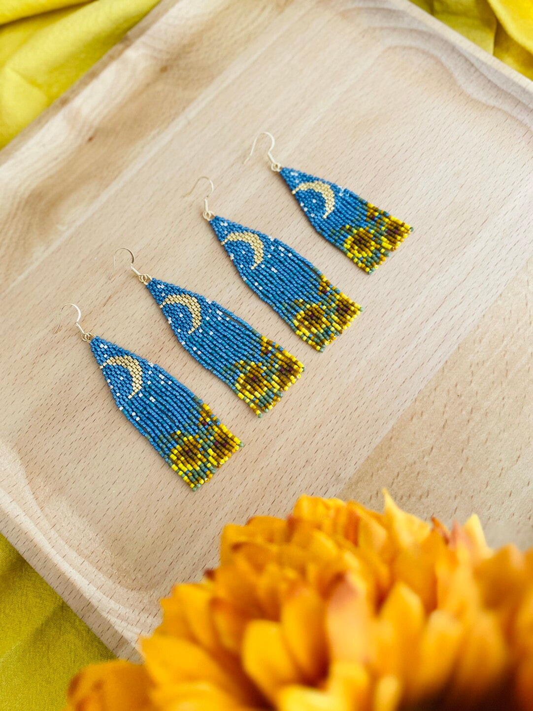 Sunflower Field Under Moonlight MIYUKI Beaded Earrings,Lumivault.