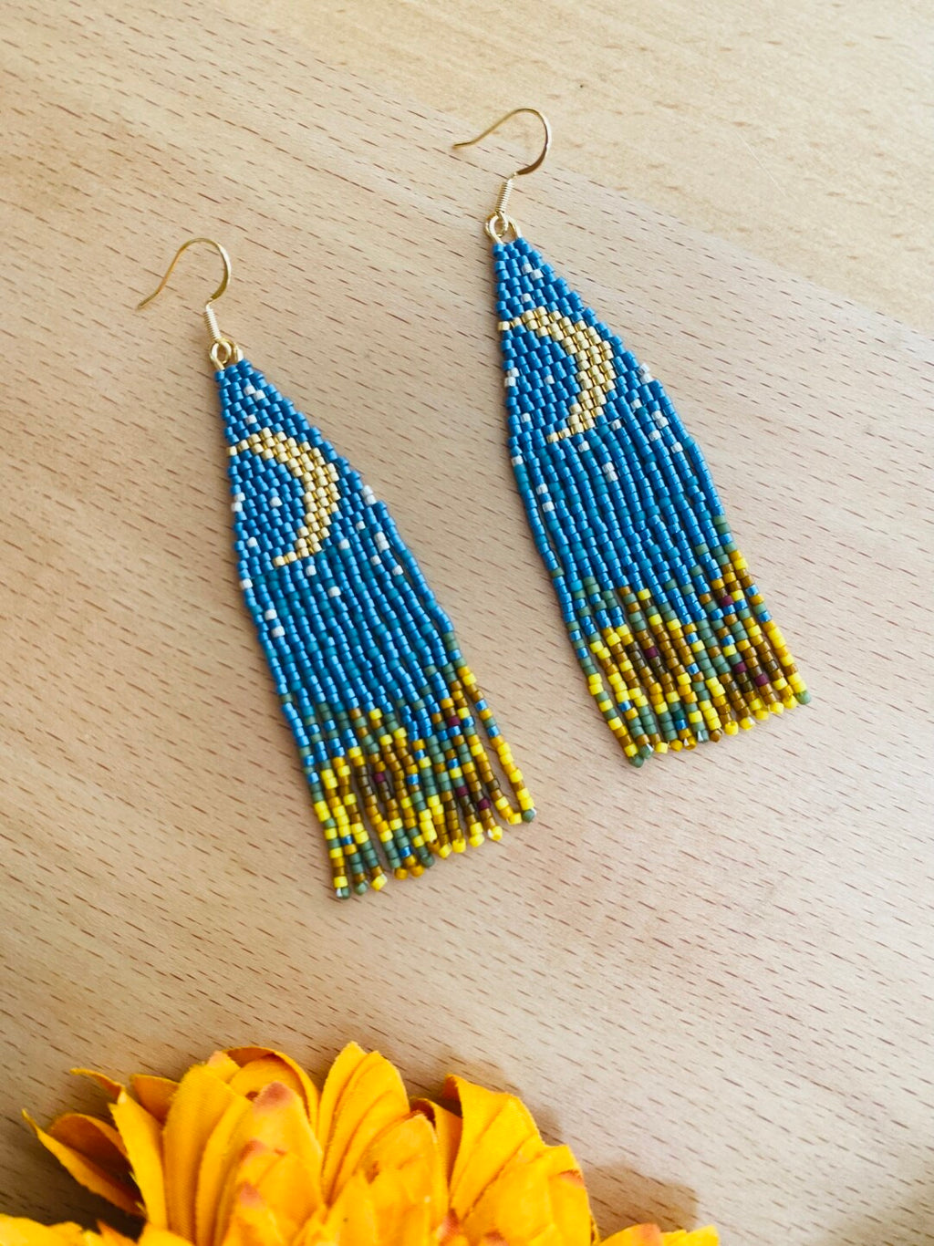 Sunflower Field Under Moonlight MIYUKI Beaded Earrings,Lumivault.