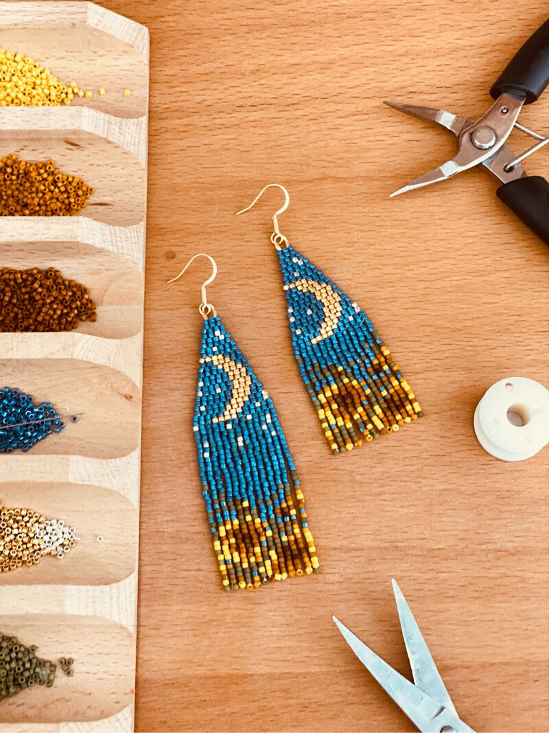 Sunflower Field Under Moonlight MIYUKI Beaded Earrings,Lumivault.