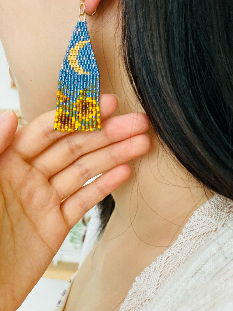 Sunflower Field Under Moonlight MIYUKI Beaded Earrings,Lumivault.