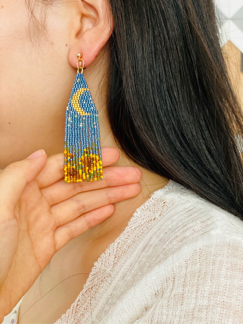Sunflower Field Under Moonlight MIYUKI Beaded Earrings,Lumivault.