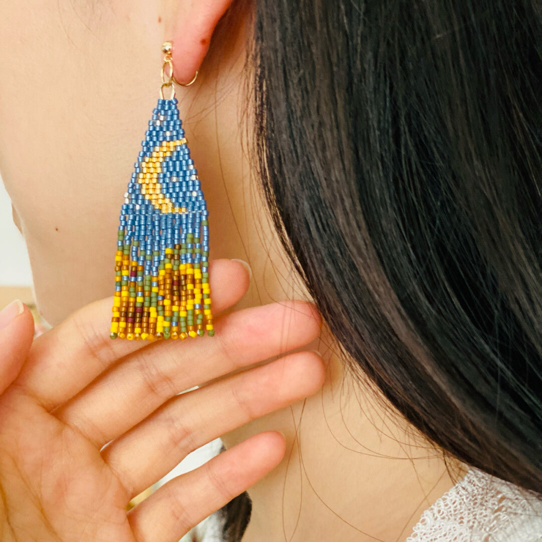Sunflower Field Under Moonlight MIYUKI Beaded Earrings,Lumivault.