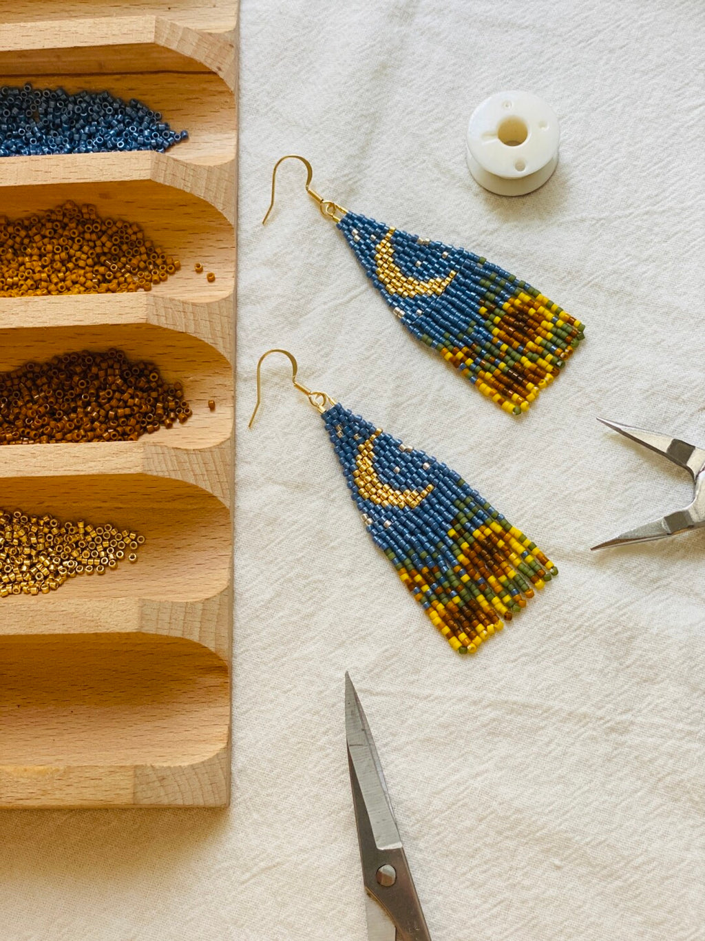 Sunflower Field Under Moonlight MIYUKI Beaded Earrings,Lumivault.