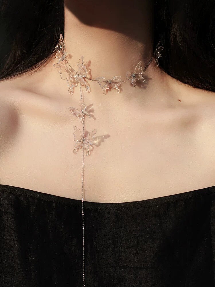 Sunset Dream Butterfly Necklace,Silver,Lumivault.