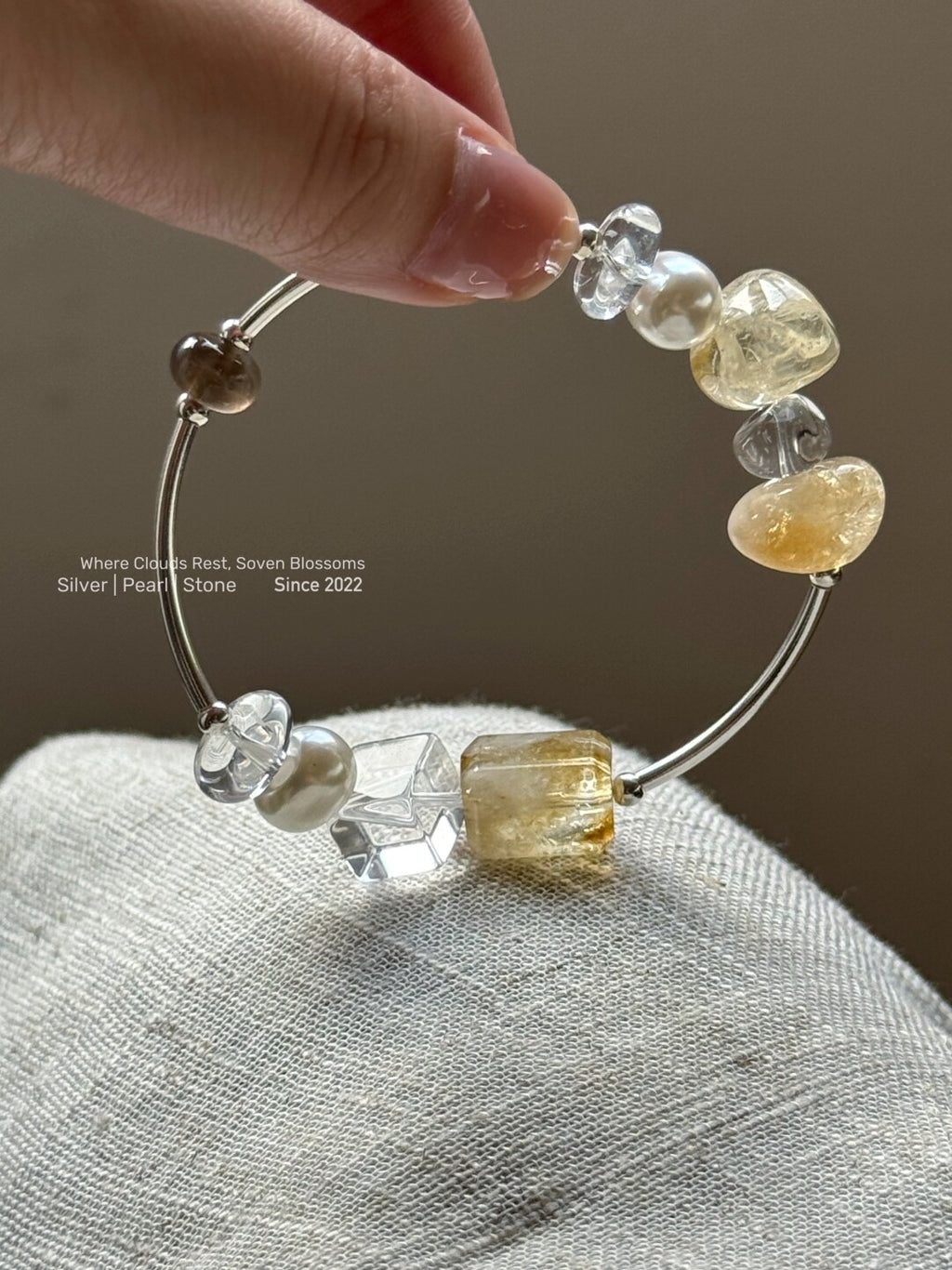 Sweet Olive Citrine Baroque Pearls Beaded Bracelet,Lumivault.