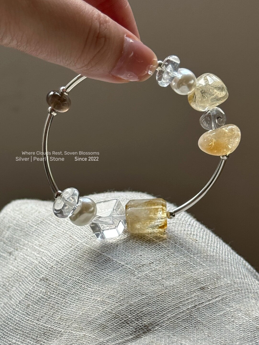 Sweet Olive Citrine Baroque Pearls Beaded Bracelet,Lumivault.