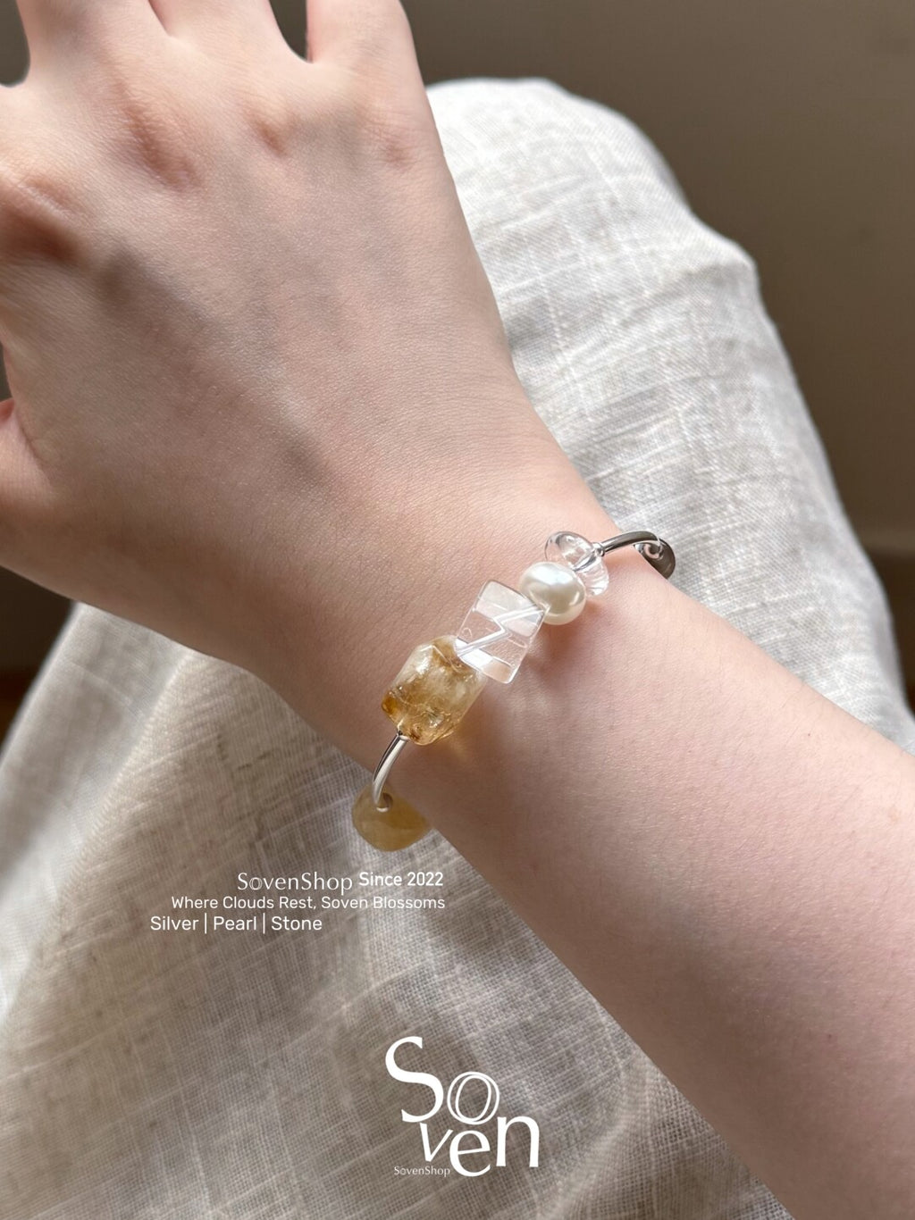 Sweet Olive Citrine Baroque Pearls Beaded Bracelet,Lumivault.