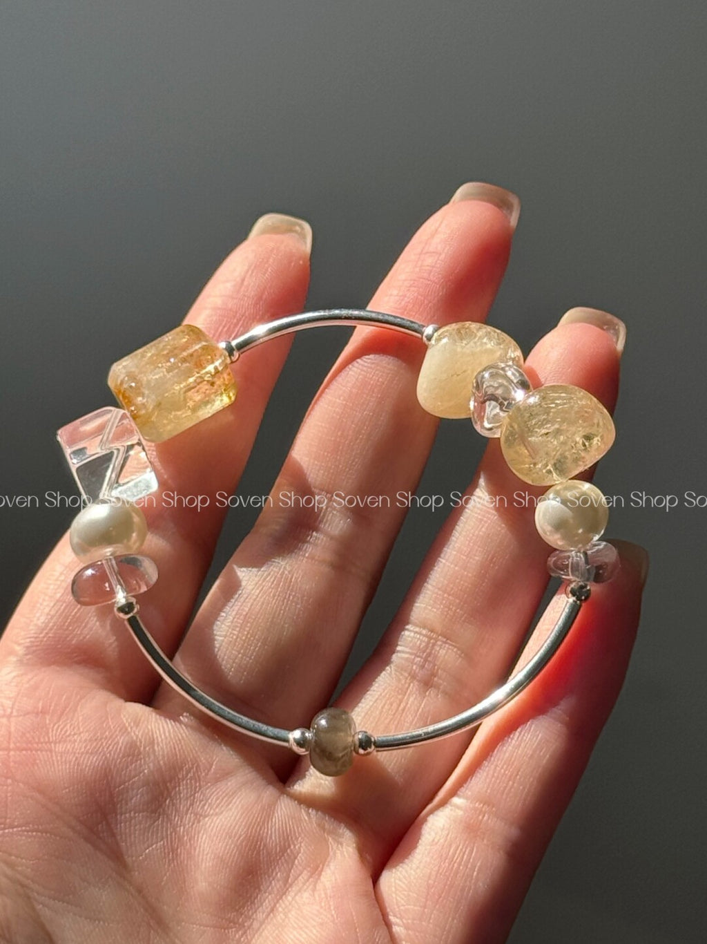 Sweet Olive Citrine Baroque Pearls Beaded Bracelet,Lumivault.