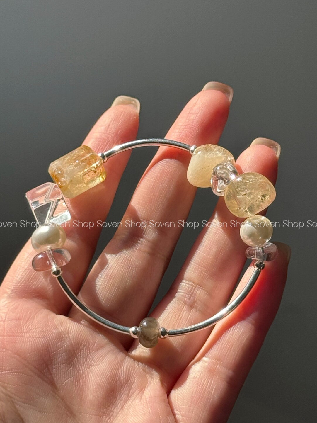 Sweet Olive Citrine Baroque Pearls Beaded Bracelet,Lumivault.