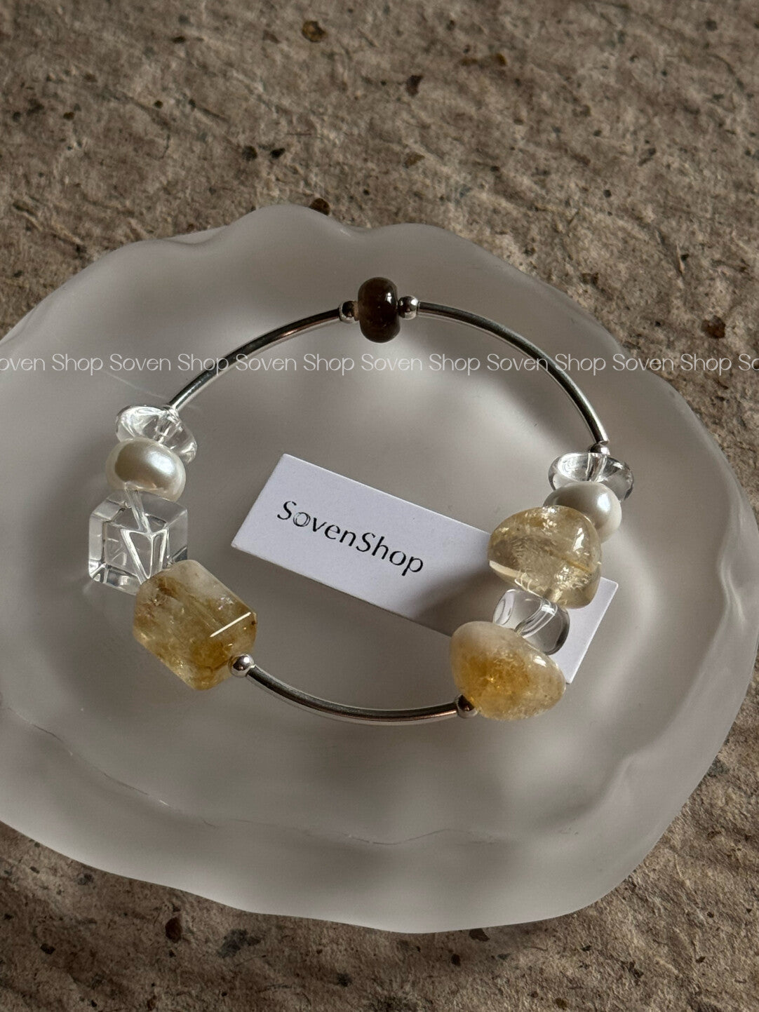 Sweet Olive Citrine Baroque Pearls Beaded Bracelet,Lumivault.