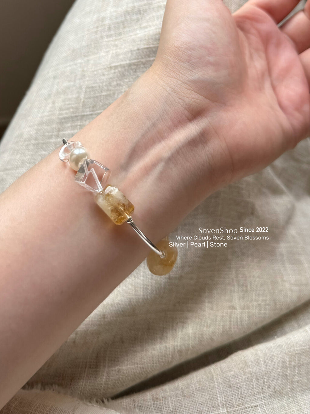 Sweet Olive Citrine Baroque Pearls Beaded Bracelet,Lumivault.