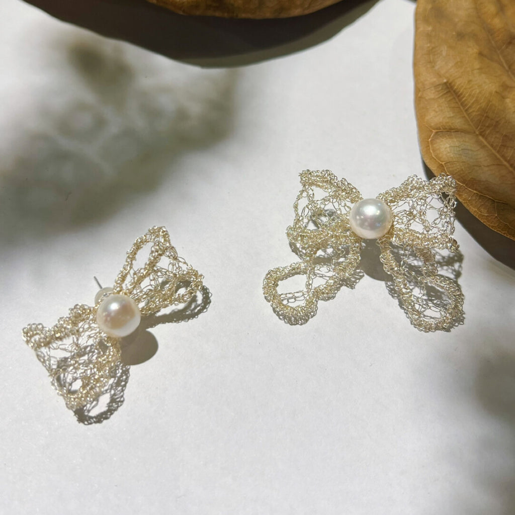 The Pearl & Ribbon Bow Earrings,Type 1 Earring,Lumivault.