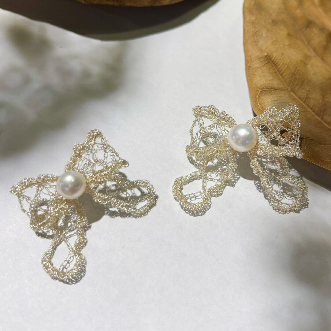 The Pearl & Ribbon Bow Earrings,Type 2 Earring,Lumivault.