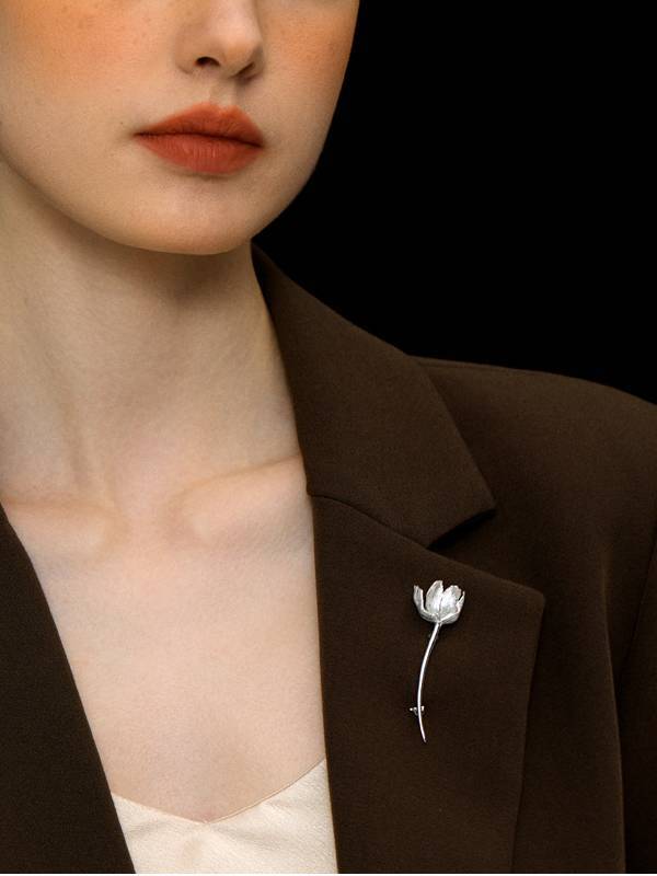This Moment Sterling Silver Tulip Brooch,Silver,Lumivault.