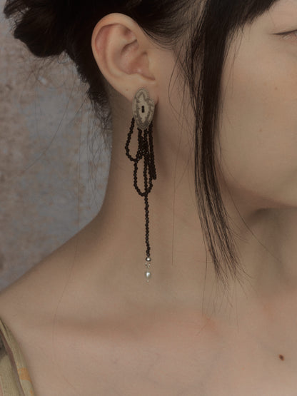 Thoughts Obsidian Pearl Drop Earrings