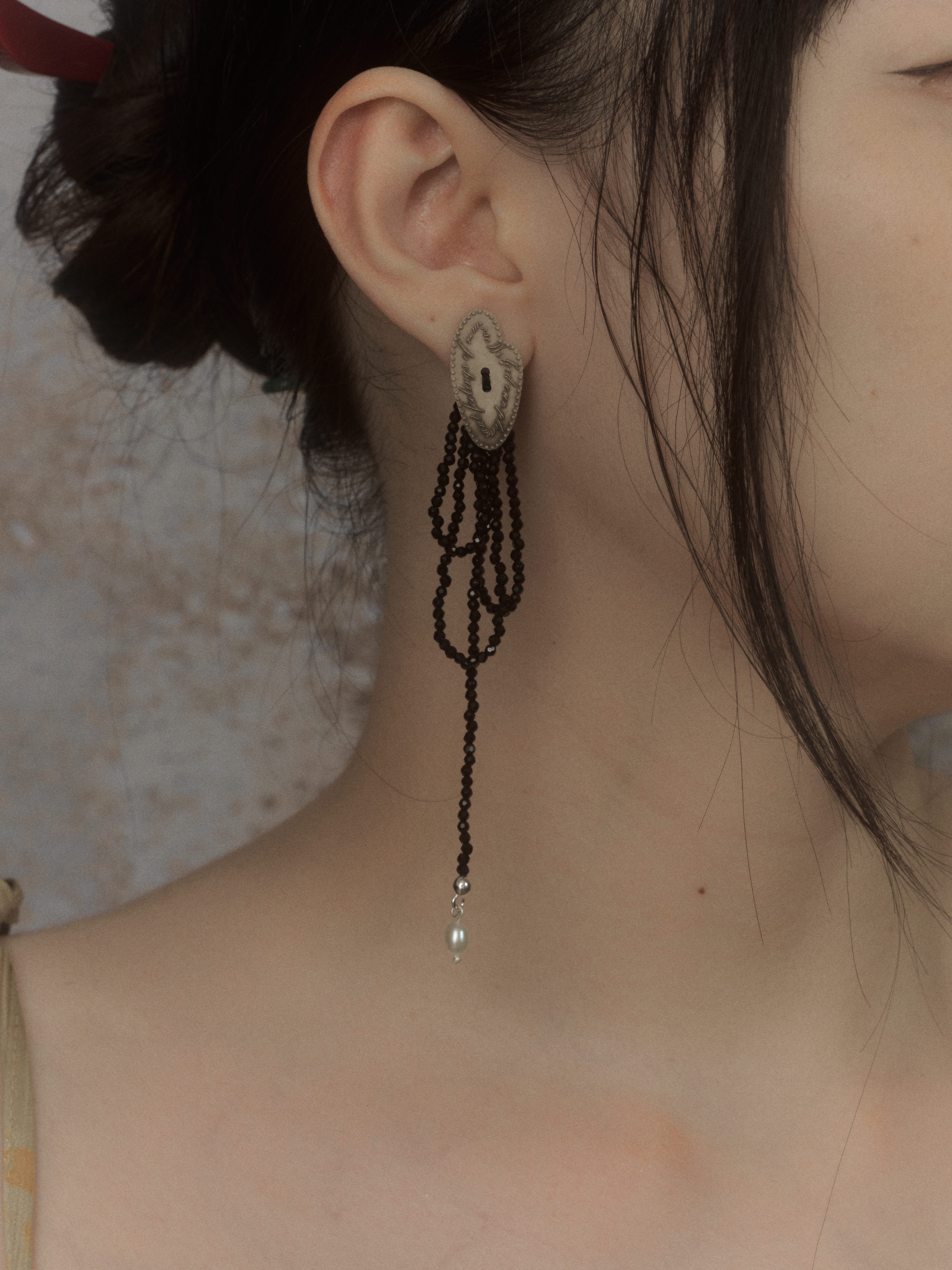 Thoughts Obsidian Pearl Drop Earrings,Lumivault.