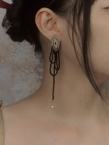 Thoughts Obsidian Pearl Drop Earrings