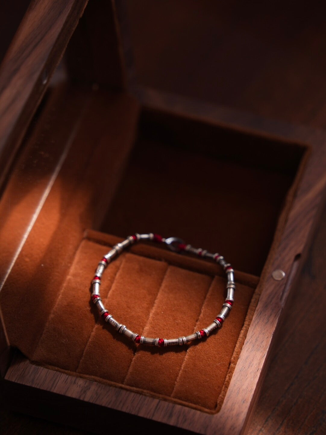 Thousand Branches Silver Bamboo Beaded Bracelet,Red / 14cm,Lumivault.