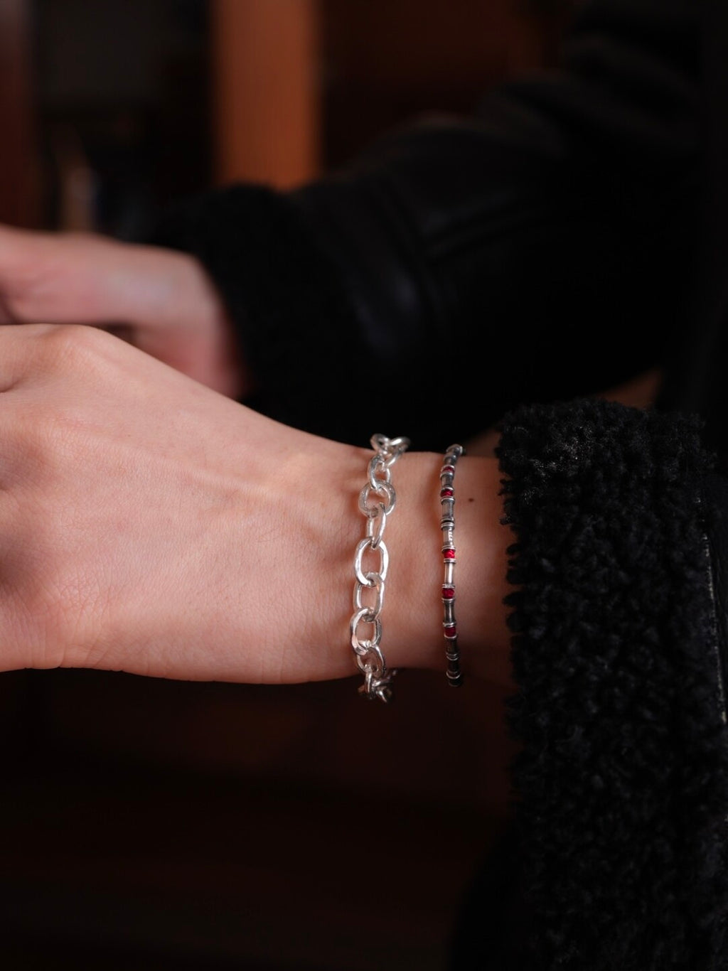 Thousand Branches Silver Bamboo Beaded Bracelet,Lumivault.