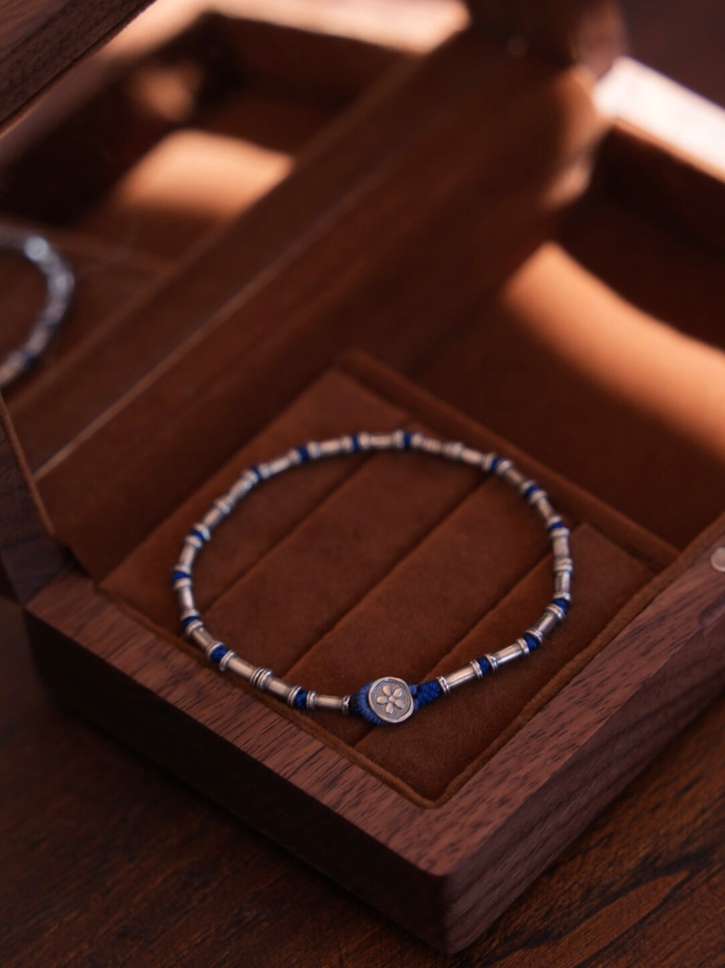 Thousand Branches Silver Bamboo Beaded Bracelet,Blue / 14cm,Lumivault.