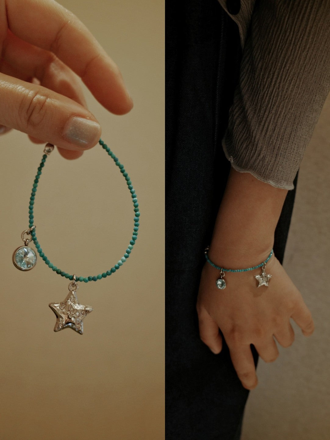 Turquoise Sparkling Star Pendant Bracelet,Lumivault.